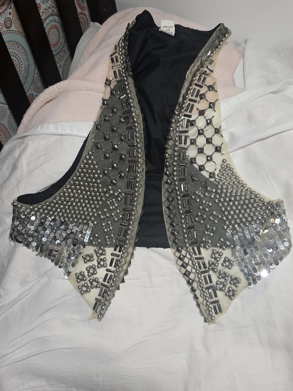Beaded & Sequin Embellished Ivory and Gray Womens Vest